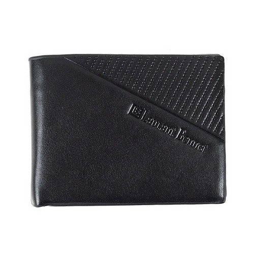 Laurant Bennet Bi-Fold Wallet in Black with Verticle Perforated Stripe Pattern