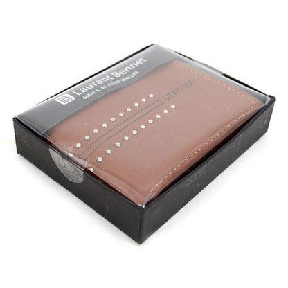 Laurant Bennet Bi-Fold Wallet in Brown with Horizontal Studs Pattern