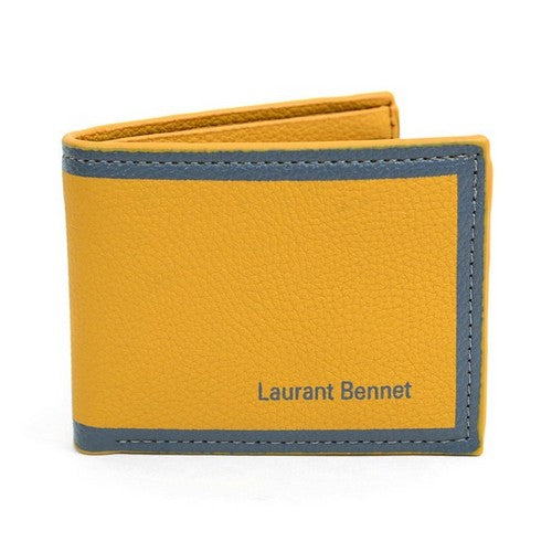 Laurant Bennet Bi-Fold Wallet in Yellow with Grey Edge
