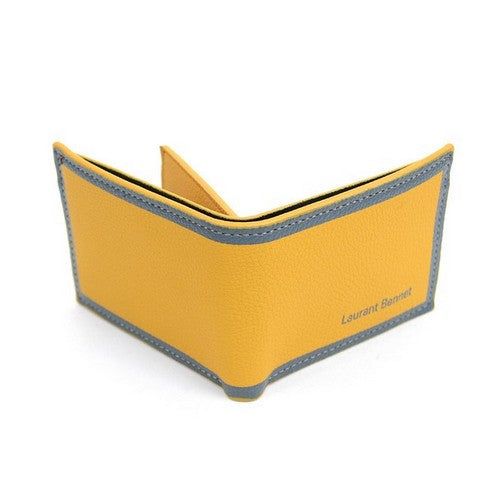 Laurant Bennet Bi-Fold Wallet in Yellow with Grey Edge