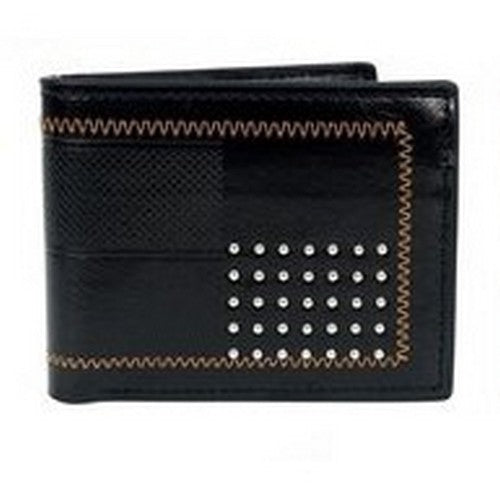 ML5281 Laurant Bennet Bi-Fold Wallet in Black with Metal Stud and Contrast Zigzag Stitching  