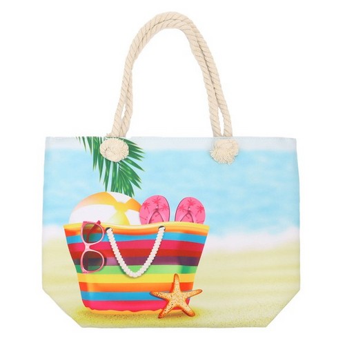 BAG17463 Day At The Beach Themed Canvas Beach Bag