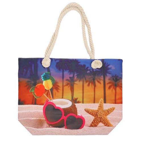 BAG17463 Day At The Beach Themed Canvas Coconut at Night Bag