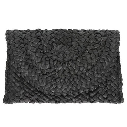 BAG1292 Raffia Straw Clutch in Black