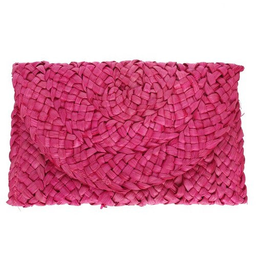 BAG1292 Raffia Straw Clutch in Fuchsia
