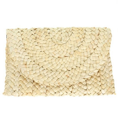 BAG1292 Raffia Straw Clutch in Ivory
