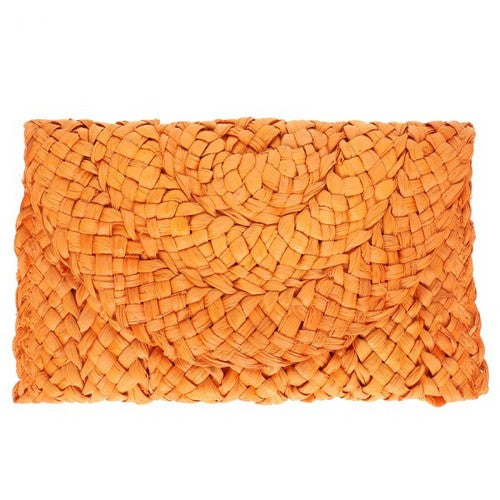 BAG1292 Raffia Straw Clutch in Orange