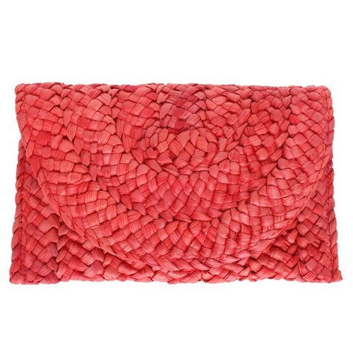 BAG1292 Raffia Straw Clutch in Red