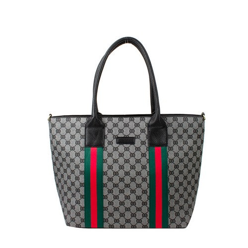 5054-BK Red & Green Stripe Monogram Handbag Black