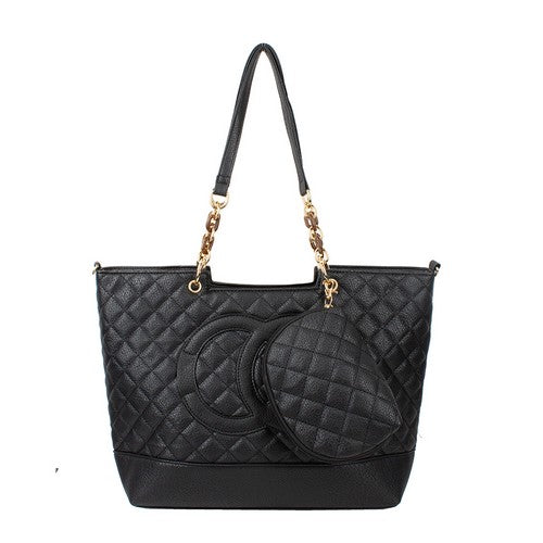 5053-BK OO Quilted 2pc Handbag Set Black