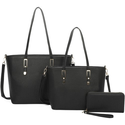 LF2073-BK Saffiano Leather 3pc Handbag Set Black