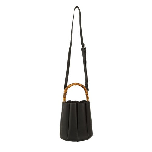 Bamboo Handle Mini Bucket Bag