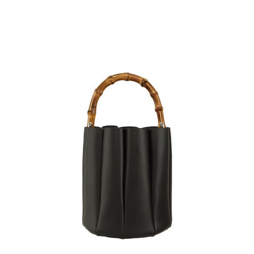 2357 Bamboo Handle Bucket Evening Bag Black