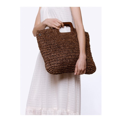 CBAG8006 Wooden Handle Straw Tate Bag Brown