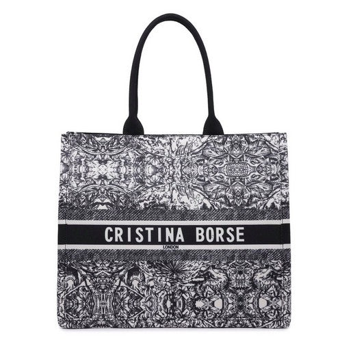 Cristina Borse Oversize Fabric Tote in Black & White