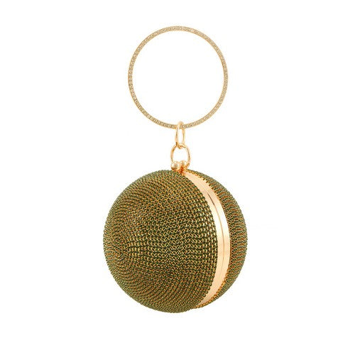 Full Rhinestone Ball Clutch in Green & Gold