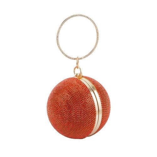 Full Rhinestone Ball Clutch in Red & Gold