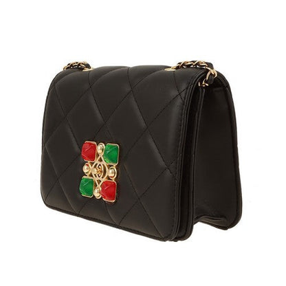 Green & Red Gem Quilted Clutch in Black