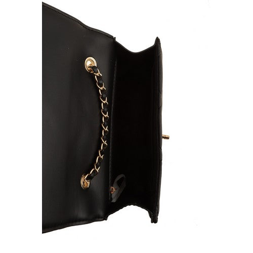 Green & Red Gem Quilted Clutch in Black