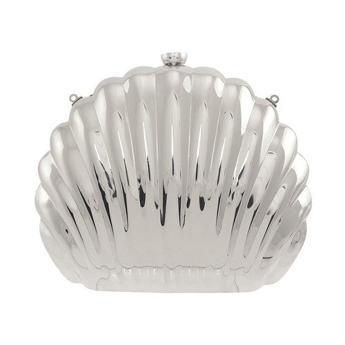 Metal Clam Shell Clutch in Silver