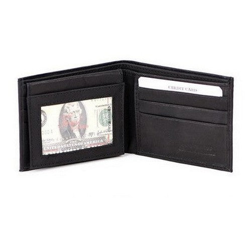 Genuine Leather Bi-fold Wallet in Black