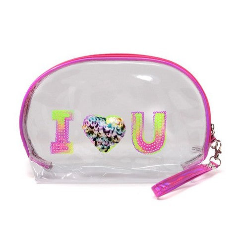 I Heart U PVC Makeup Bag in Hot Pink