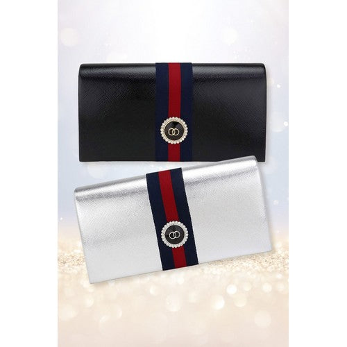 Rhinestone OO Badge Clutch in Black