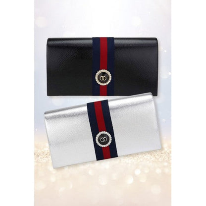 Rhinestone OO Badge Clutch in Black