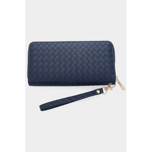 WL10286 Basket Weave Single Zip Purse in Navy