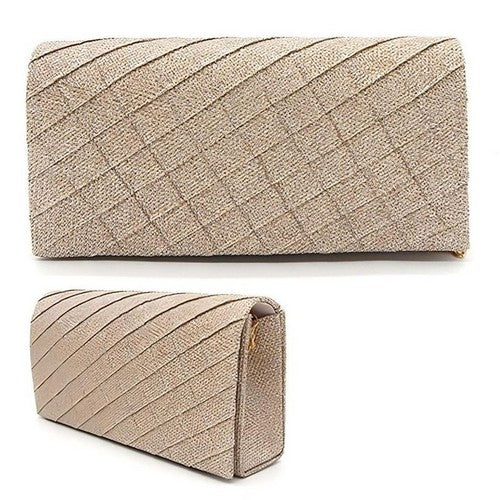 LA6183 Quilted Sparkly Clutch in Gold