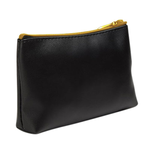 Leather Makeup Bag in Black with Gold Zip