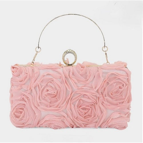 IA2091 Rose Applique Snap Close Clutch in Pink