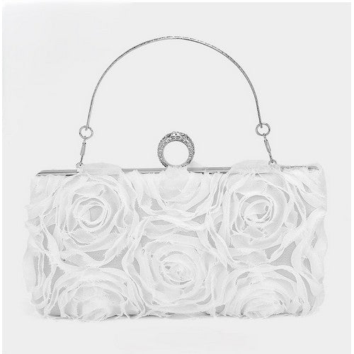 IA2091 Rose Applique Snap Close Clutch in White