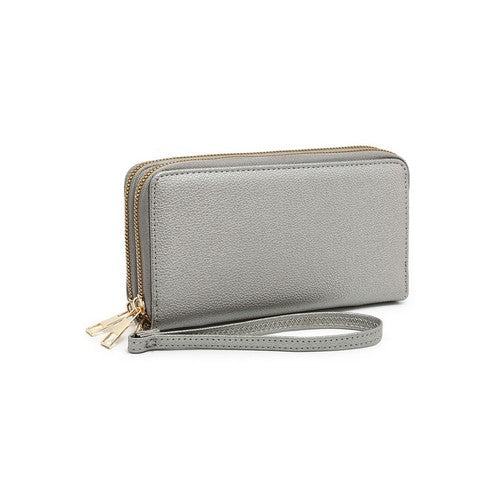 BC1165L Double Zip Wristlet Purse in Pewter