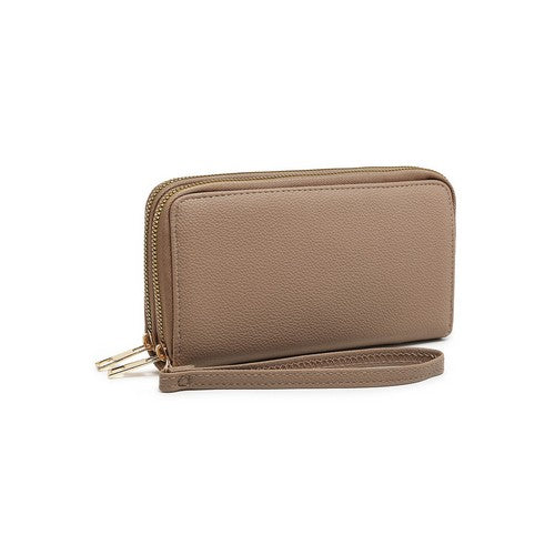 BC1165L Double Zip Wristlet Purse in Stone