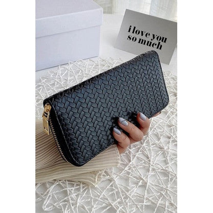 Weave Single Zip Purse in Black