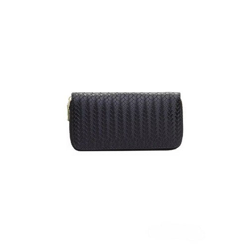 U-821 Weave Single Zip Purse in Black