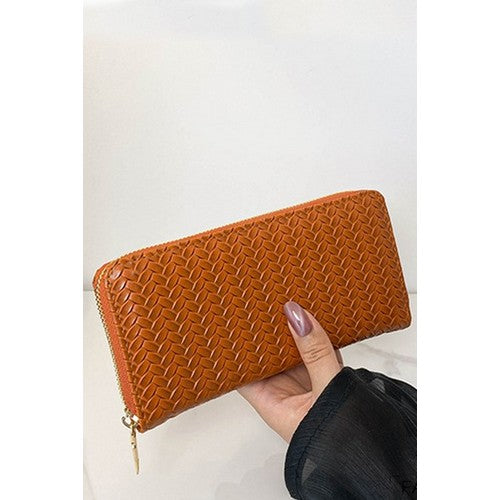 Weave Single Zip Purse in Camel