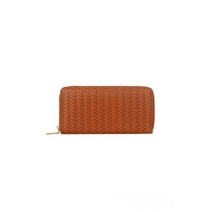 U-821 Weave Single Zip Purse in Camel