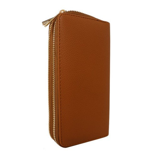 BAG-864-001 Double Zip Pebbled Purse in Brown