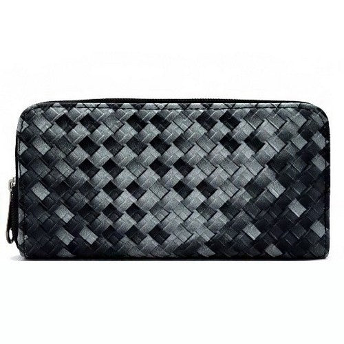 BAG-082-35 Weave Ombre Single Zip Purse in Black