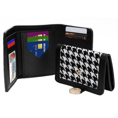 Houndstooth Tri-Fold Wallet in Black