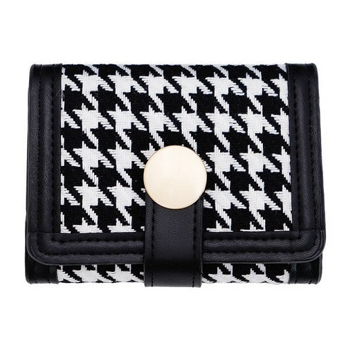 Houndstooth Tri-Fold Wallet in Black