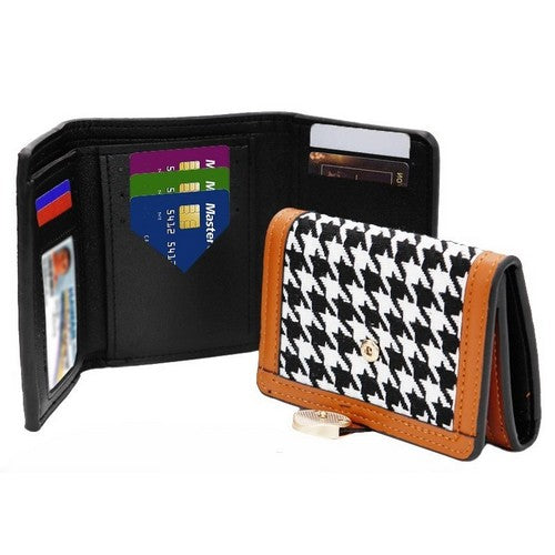 Houndstooth Tri-Fold Wallet in Brown