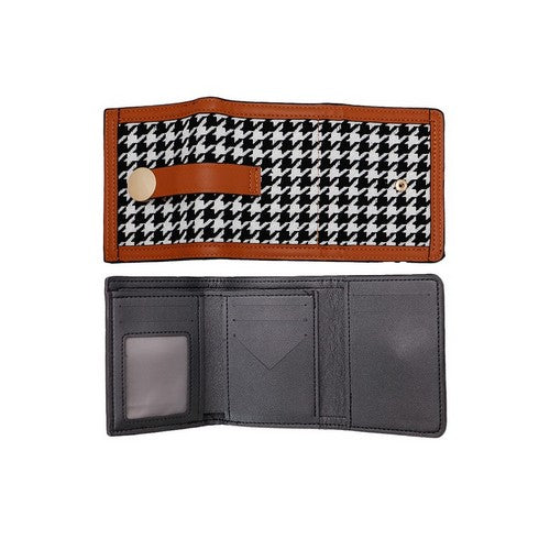 BAG-1218-2197 Houndstooth Tri-Fold Wallet in Brown