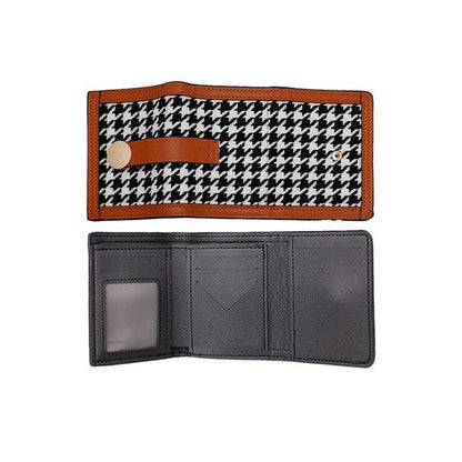 BAG-1218-2197 Houndstooth Tri-Fold Wallet in Brown
