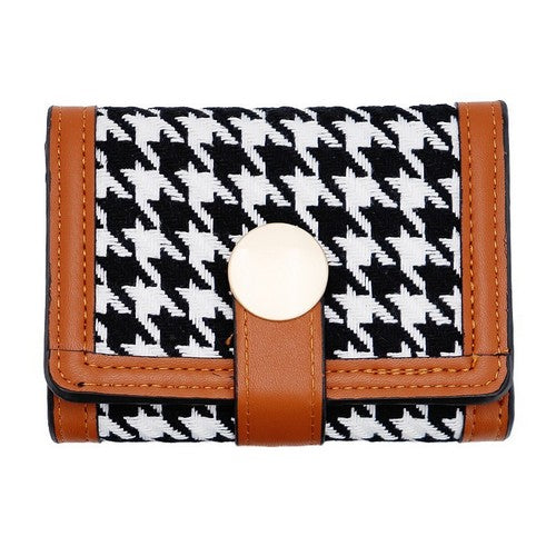 Houndstooth Tri-Fold Wallet in Brown