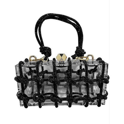 Y3020 Acrylic Clear Clutch With Knotted Rhinestones in Black