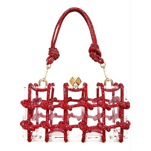 Y3020 Acrylic Clear Clutch With Knotted Rhinestones in Red