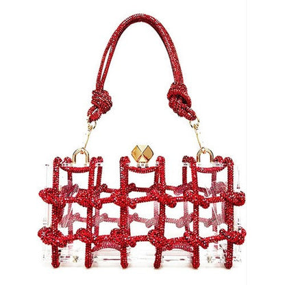 Y3020 Acrylic Clear Clutch With Knotted Rhinestones in Red